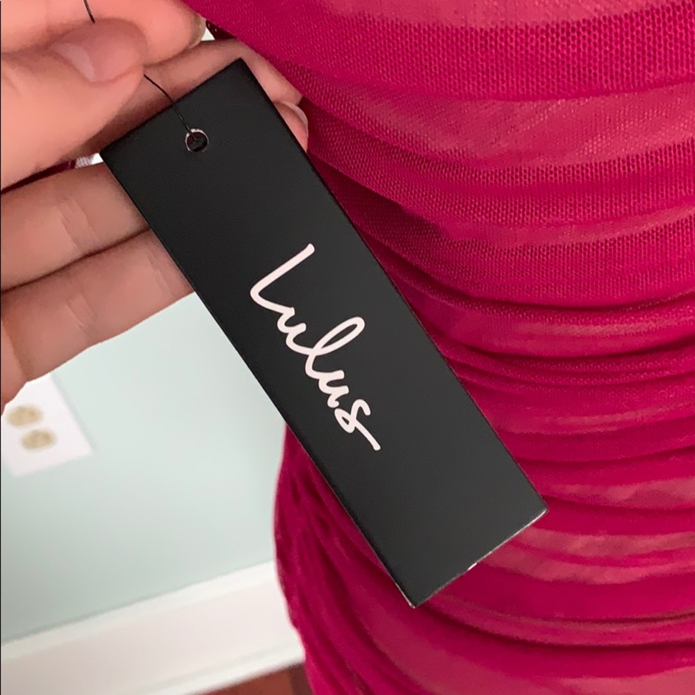 Lulu’s Ruched Fuchsia Mini Dress - Picture 4 of 6